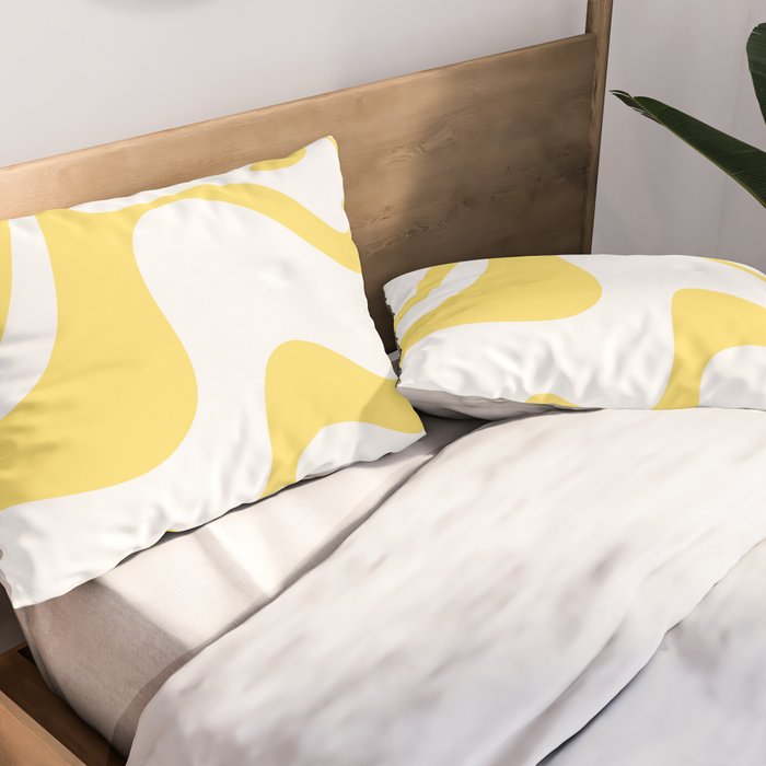 Retro Liquid Swirl Contemporary Abstract Pattern 2 in Yellow and White Pillow Sham Gallery Image 2