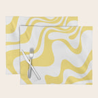 Retro Liquid Swirl Contemporary Abstract Pattern 2 in Yellow and White Placemat Gallery Image 1