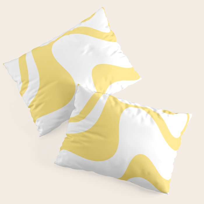 Retro Liquid Swirl Contemporary Abstract Pattern 2 in Yellow and White Pillow Sham Gallery Image 1