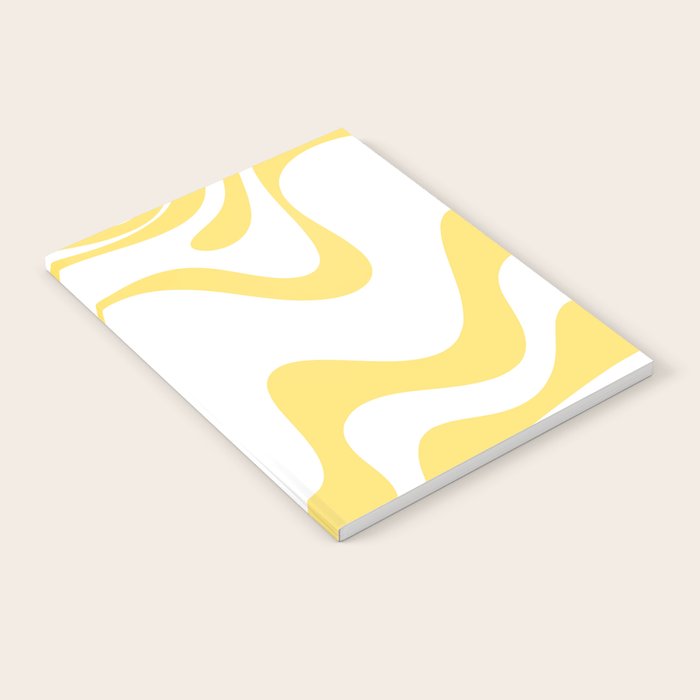 Retro Liquid Swirl Contemporary Abstract Pattern 2 in Yellow and White Notebook Gallery Image 1