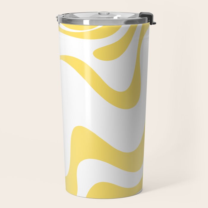 Retro Liquid Swirl Contemporary Abstract Pattern 2 in Yellow and White Travel Mug Gallery Image 2