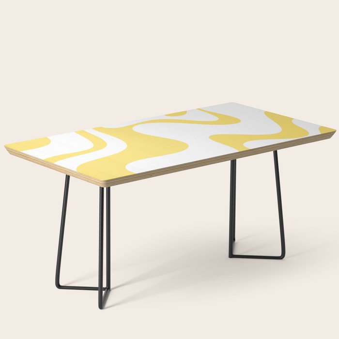 Retro Liquid Swirl Contemporary Abstract Pattern 2 in Yellow and White Coffee Table Gallery Image 1