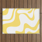 Retro Liquid Swirl Contemporary Abstract Pattern 2 in Yellow and White Outdoor Rug Gallery Image 1