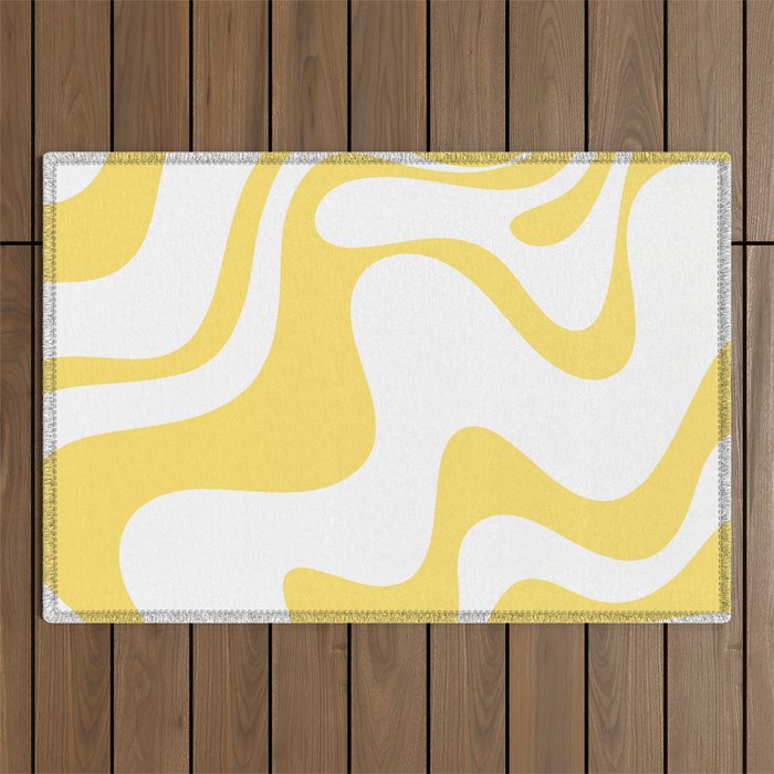 Retro Liquid Swirl Contemporary Abstract Pattern 2 in Yellow and White Outdoor Rug Gallery Image 1