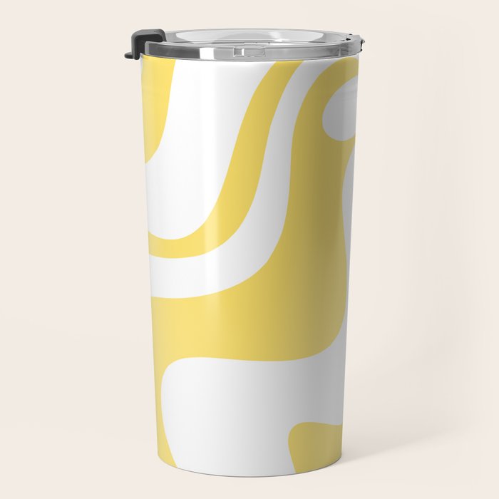 Retro Liquid Swirl Contemporary Abstract Pattern 2 in Yellow and White Travel Mug Gallery Image 3