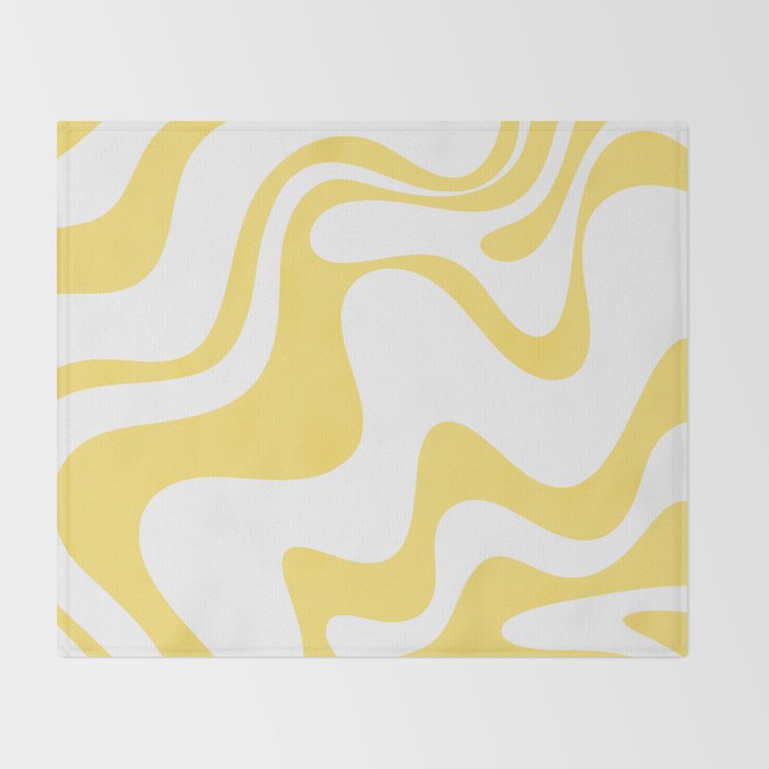 Retro Liquid Swirl Contemporary Abstract Pattern 2 in Yellow and White Throw Blanket Gallery Image 2