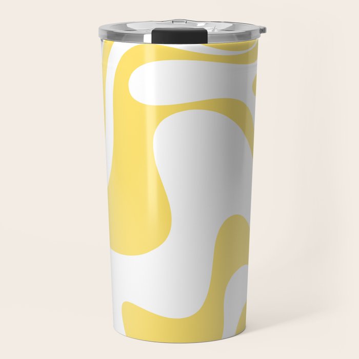 Retro Liquid Swirl Contemporary Abstract Pattern 2 in Yellow and White Travel Mug Gallery Image 1
