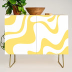 Retro Liquid Swirl Contemporary Abstract Pattern 2 in Yellow and White Credenza Gallery Image 1