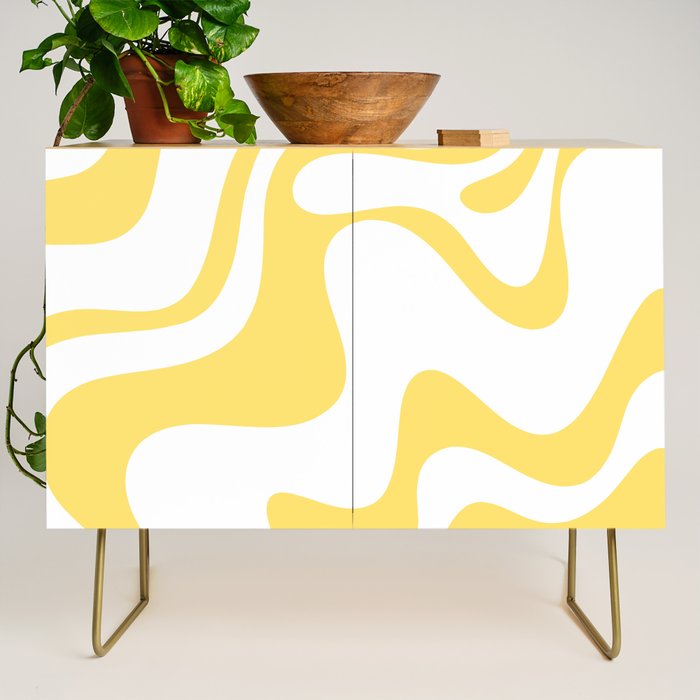 Retro Liquid Swirl Contemporary Abstract Pattern 2 in Yellow and White Credenza Gallery Image 1
