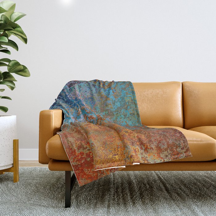 Vintage Rust, Copper and Blue Throw Blanket Gallery Image 1