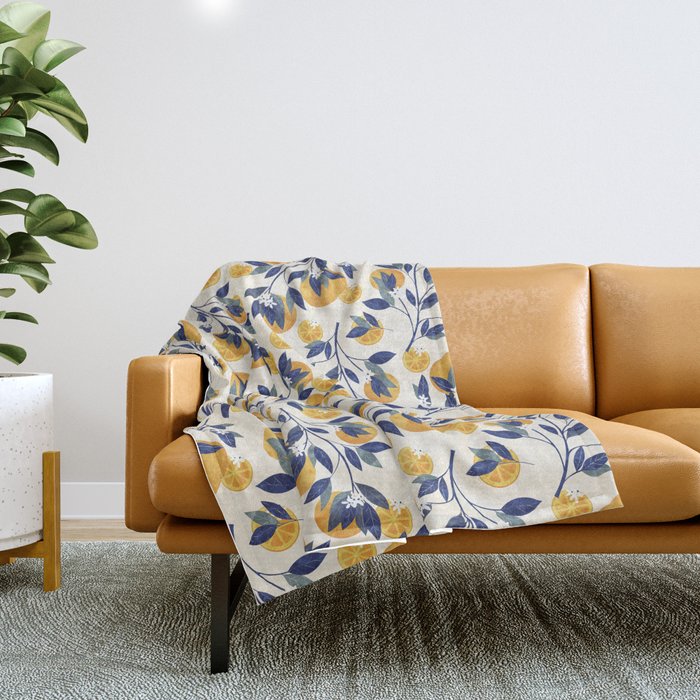 Mediterranean orange branch Throw Blanket Gallery Image 1