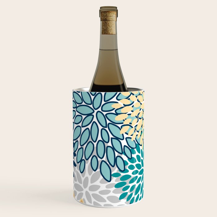 Floral Blooms, Yellow, Teal, Blue, Gray Wine Chiller Gallery Image 3