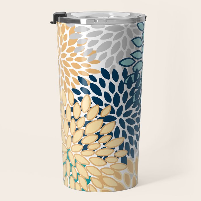 Floral Blooms, Yellow, Teal, Blue, Gray Travel Mug Gallery Image 3