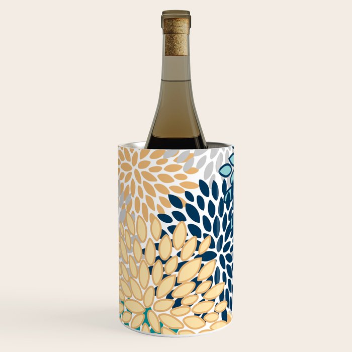 Floral Blooms, Yellow, Teal, Blue, Gray Wine Chiller Gallery Image 2
