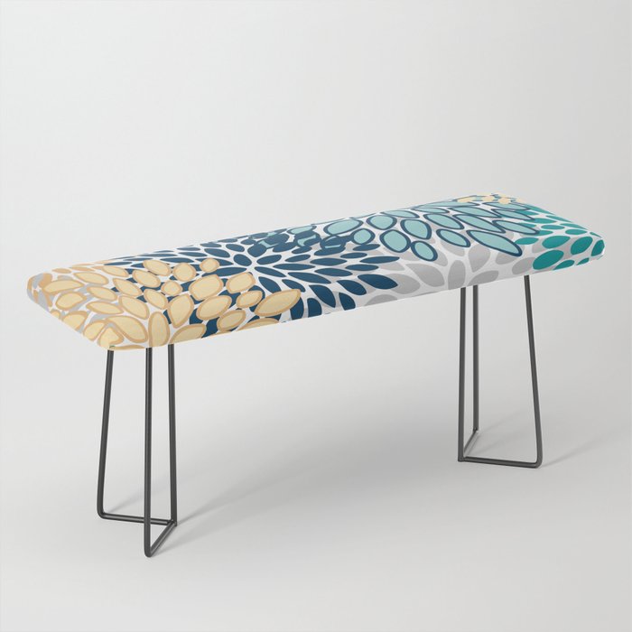 Floral Blooms, Yellow, Teal, Blue, Gray Bench Gallery Image 1