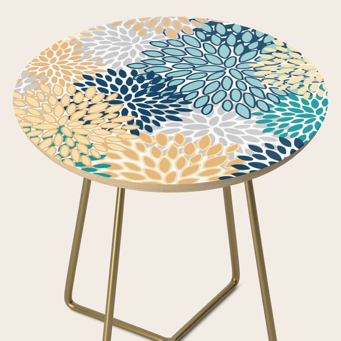 Floral Blooms, Yellow, Teal, Blue, Gray Side Table Gallery Image 2