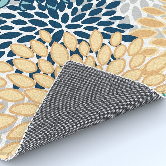 Floral Blooms, Yellow, Teal, Blue, Gray Rug Gallery Image 4