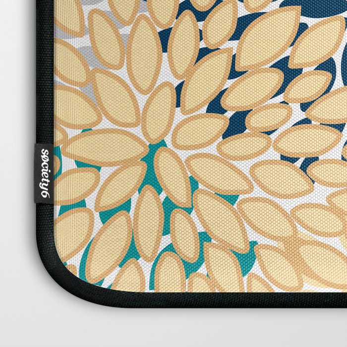 Floral Blooms, Yellow, Teal, Blue, Gray Laptop Sleeve Gallery Image 3