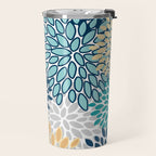 Floral Blooms, Yellow, Teal, Blue, Gray Travel Mug Gallery Image 2