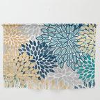 Floral Blooms, Yellow, Teal, Blue, Gray Wall Hanging Gallery Image 1