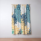 Floral Blooms, Yellow, Teal, Blue, Gray Window Curtain Gallery Image 3