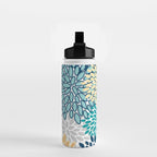 Floral Blooms, Yellow, Teal, Blue, Gray Water Bottle Gallery Image 2