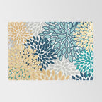 Floral Blooms, Yellow, Teal, Blue, Gray Rug Gallery Image 2