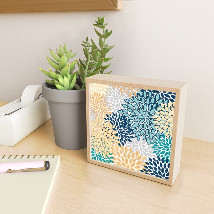 Floral Blooms, Yellow, Teal, Blue, Gray Mini Art Print Gallery Image 2