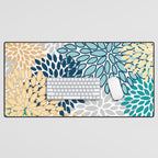 Floral Blooms, Yellow, Teal, Blue, Gray Desk Mat Gallery Image 1