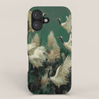 Japanese Poster Heron chinoiserie Print Bird Wall Art asian Japandi Wall Art sage green Painting iPhone Case Gallery Image 1