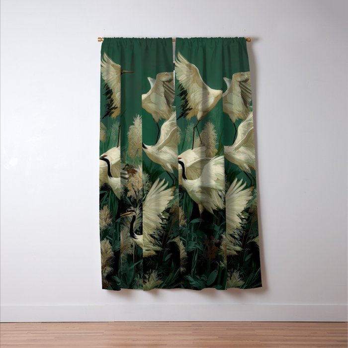 Japanese Poster Heron chinoiserie Print Bird Wall Art asian Japandi Wall Art sage green Painting Window Curtain Gallery Image 3