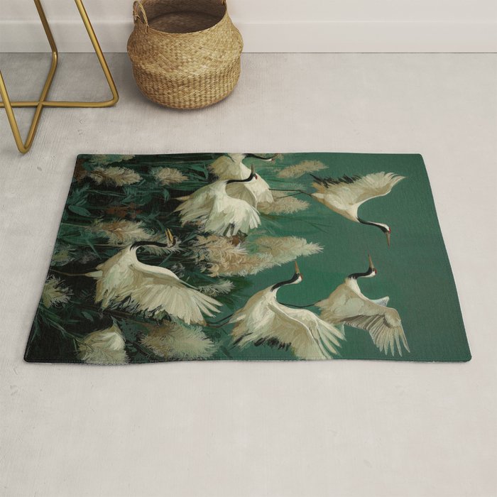 Japanese Poster Heron chinoiserie Print Bird Wall Art asian Japandi Wall Art sage green Painting Rug Gallery Image 1