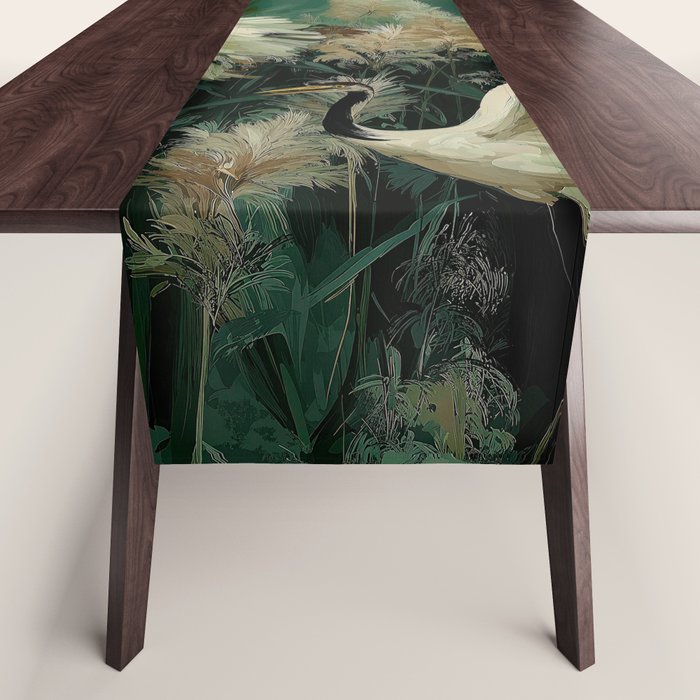 Japanese Poster Heron chinoiserie Print Bird Wall Art asian Japandi Wall Art sage green Painting Table Runner Gallery Image 1
