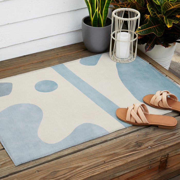 Light Blue Minimalist Artwork Outdoor Rug Gallery Image 2