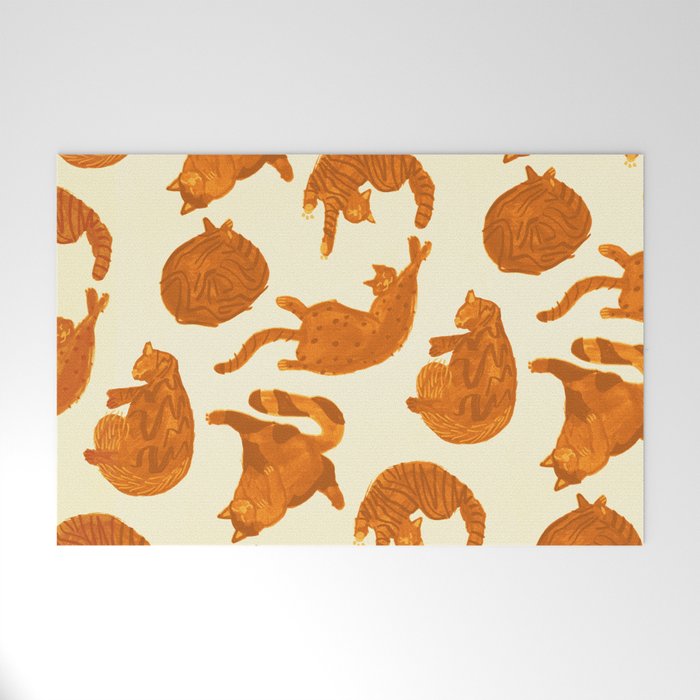 Sleepy Cozy Kitty Cats in Buttercup & Orange Welcome Mat Gallery Image 1