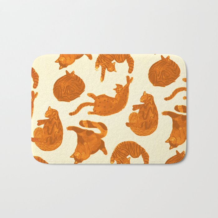 Sleepy Cozy Kitty Cats in Buttercup & Orange Bath Mat Gallery Image 1