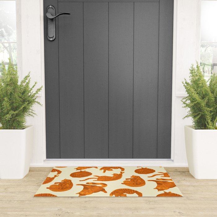 Sleepy Cozy Kitty Cats in Buttercup & Orange Welcome Mat Gallery Image 3