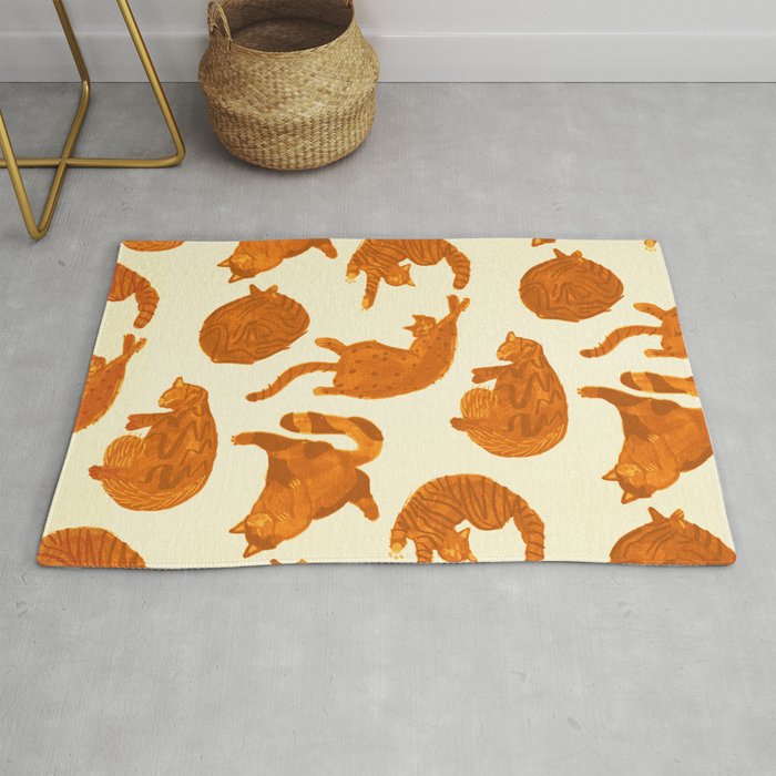 Sleepy Cozy Kitty Cats in Buttercup & Orange Rug Gallery Image 1