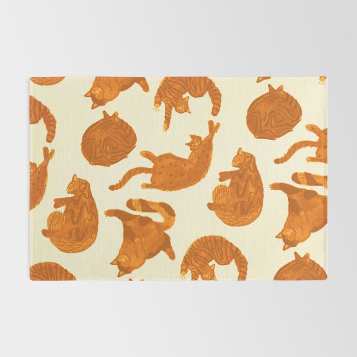 Sleepy Cozy Kitty Cats in Buttercup & Orange Rug Gallery Image 2