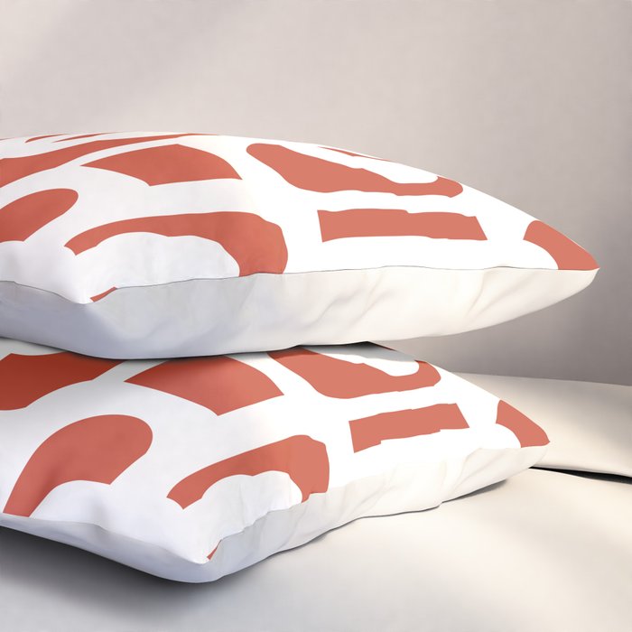 Mid Century Modern Loop Pattern Vermilion Red and White Pillow Sham Gallery Image 3