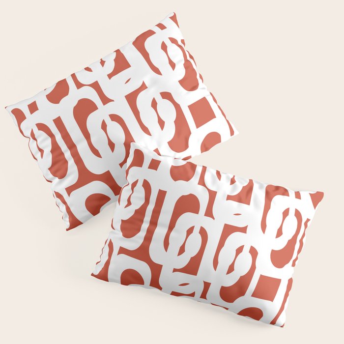 Mid Century Modern Loop Pattern Vermilion Red and White Pillow Sham Gallery Image 1