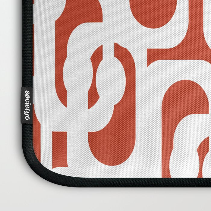 Mid Century Modern Loop Pattern Vermilion Red and White Laptop Sleeve Gallery Image 3