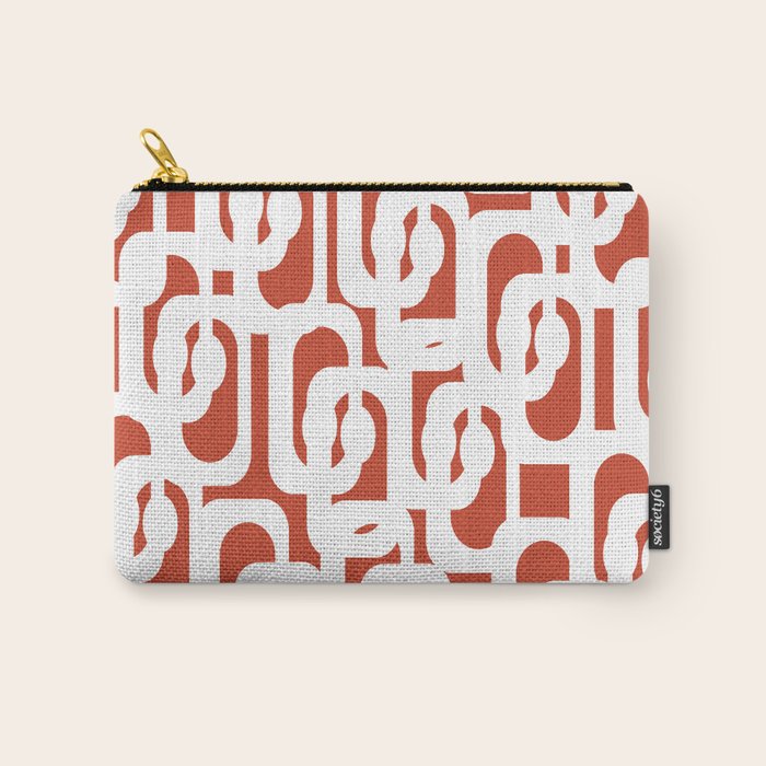 Mid Century Modern Loop Pattern Vermilion Red and White Carry All Pouch Gallery Image 1