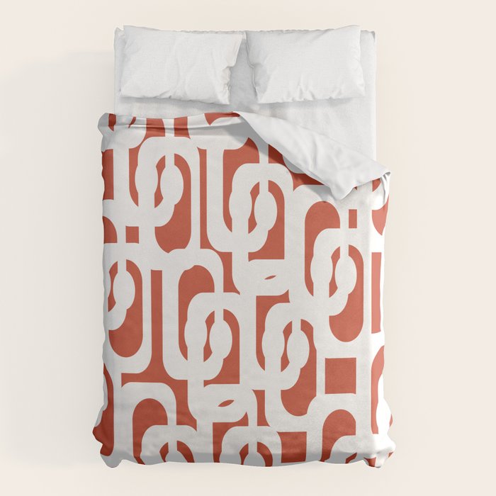 Mid Century Modern Loop Pattern Vermilion Red and White Duvet Cover Gallery Image 6