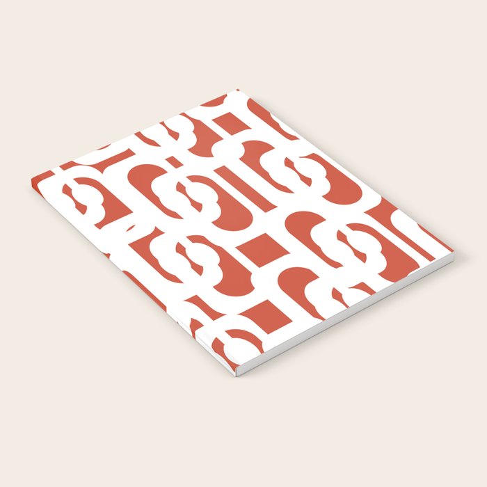 Mid Century Modern Loop Pattern Vermilion Red and White Notebook Gallery Image 2