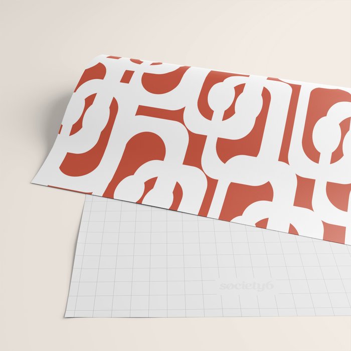 Mid Century Modern Loop Pattern Vermilion Red and White Wrapping Paper Gallery Image 2