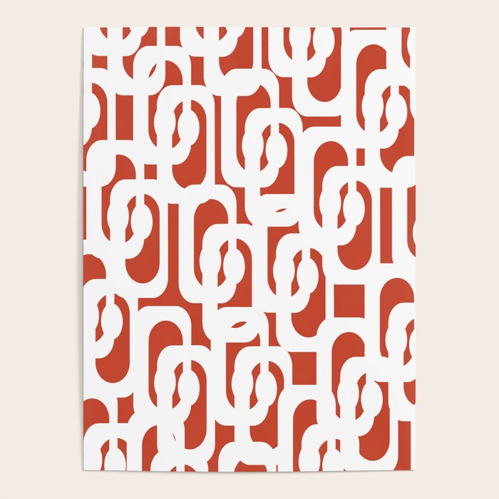 Mid Century Modern Loop Pattern Vermilion Red and White Poster Gallery Image 4