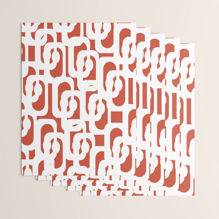 Mid Century Modern Loop Pattern Vermilion Red and White Wrapping Paper Gallery Image 3