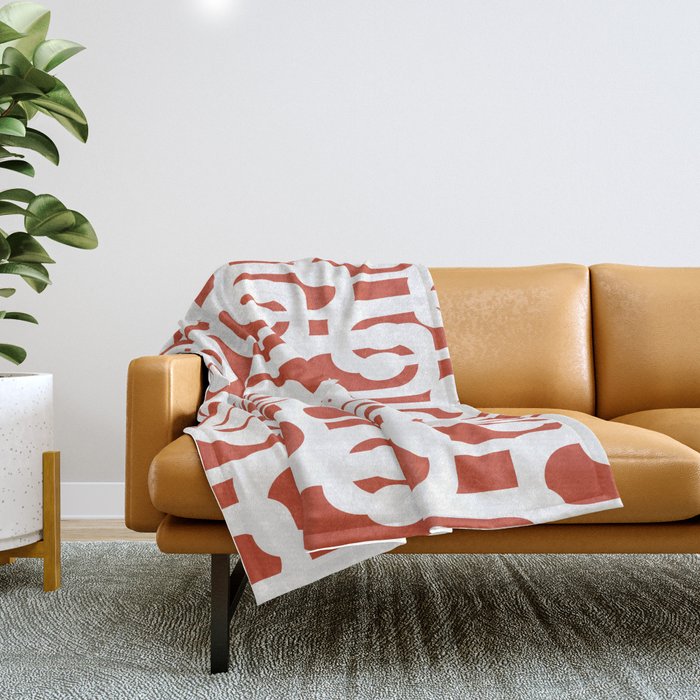 Mid Century Modern Loop Pattern Vermilion Red and White Throw Blanket Gallery Image 1