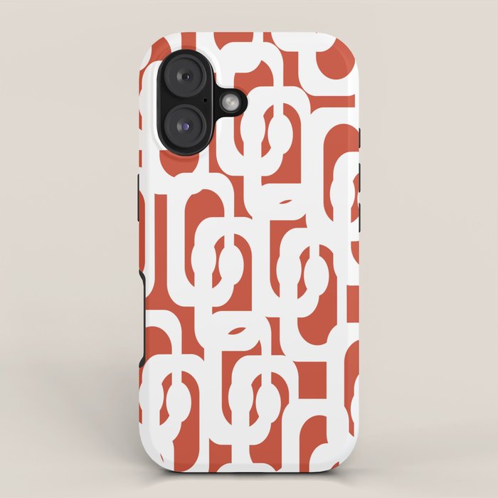 Mid Century Modern Loop Pattern Vermilion Red and White iPhone Case Gallery Image 1